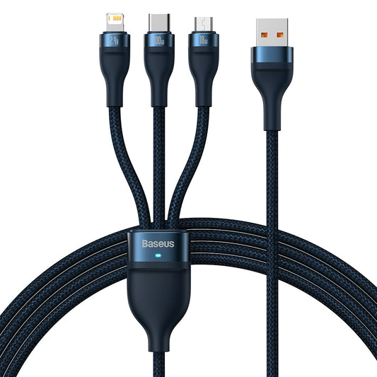 Cavo di Ricarica USB-A - Lightning / microUSB / USB-C Baseus Flash Series II 3in1, 100W, 1.2m, Blu CASS030003