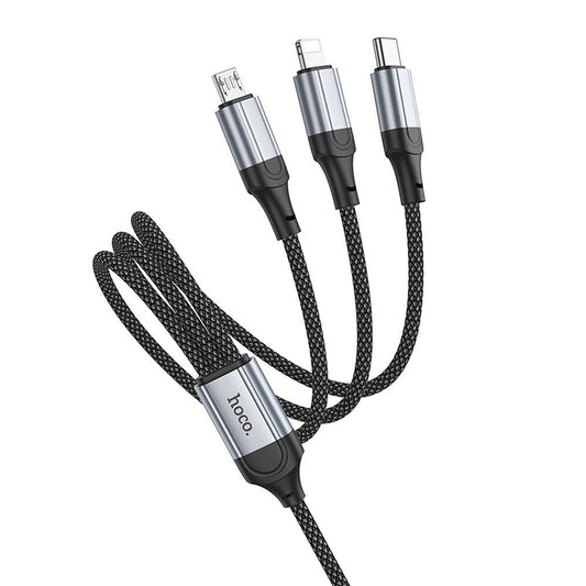 Cavo di Ricarica USB-A - Lightning / microUSB / USB-C HOCO X102 3in1, 18W, 1m, Nero