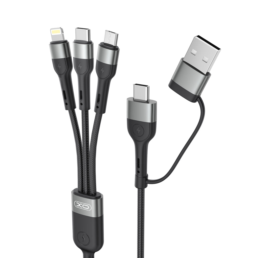 Cavo di ricarica USB-A / USB-C - Lightning / microUSB / USB-C XO Design NB254 3in1, 60W, 1,2m, Nero