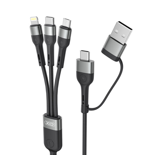 Charging Cable USB-A / USB-C - Lightning / microUSB / USB-C XO Design NB254 3in1, 60W, 1.2m, Black