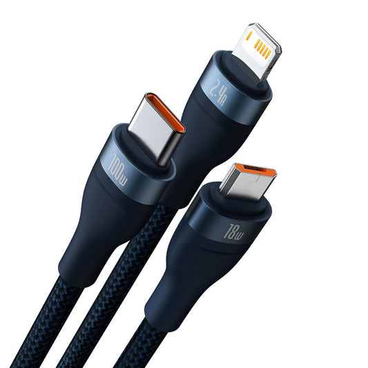 Cavo di Ricarica USB-A - Lightning / microUSB / USB-C Baseus Flash Series II 3in1, 100W, 1.2m, Blu CASS030003