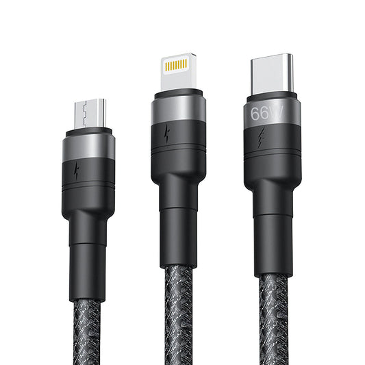 Cavo di Ricarica USB-A - Lightning / microUSB / USB-C XO Design NB-Q191 3in1, 66W, 1.2m, Nero