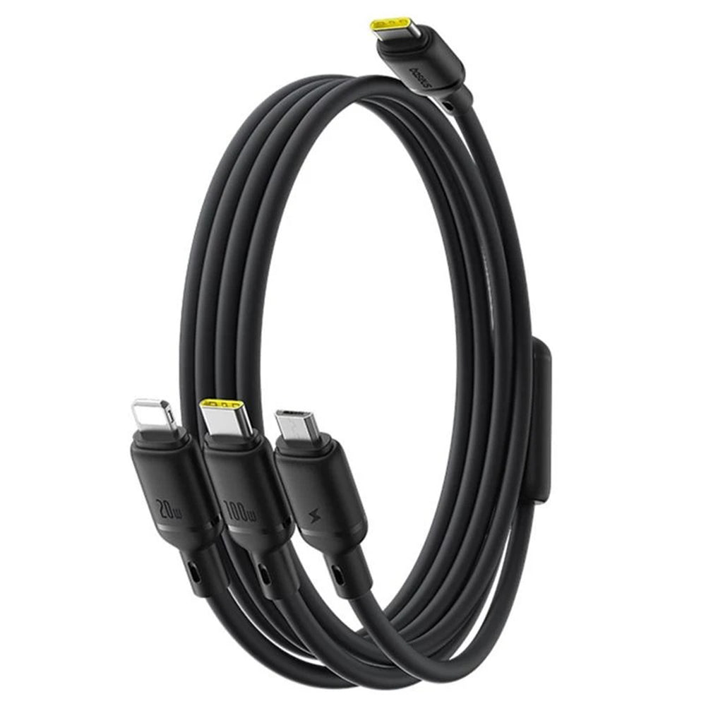 Cavo di Ricarica USB-C - Lightning / microUSB / USB-C Baseus Silky 3in1, 100W, 1.5m, Nero P10376303121-01