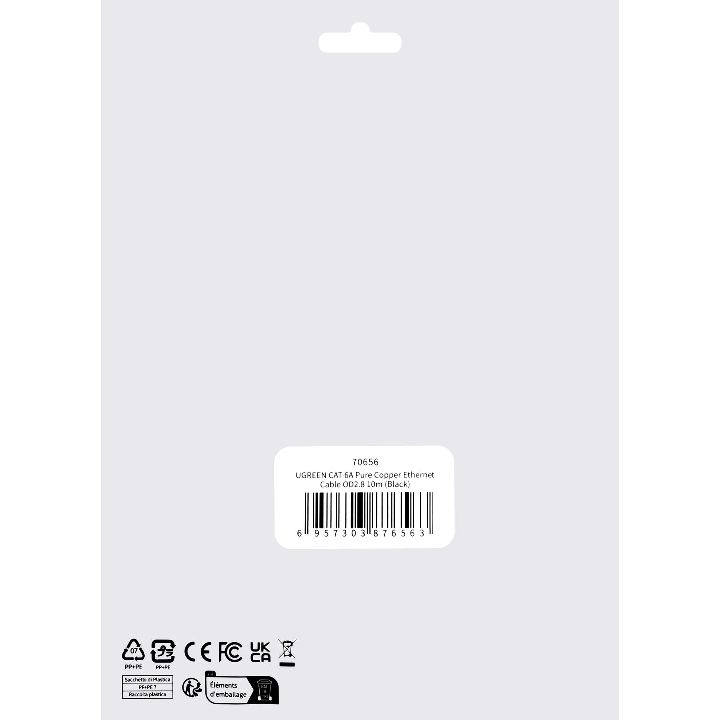 Cavo di rete UGREEN NW122, UTP, Cat6A, 10 m, nero