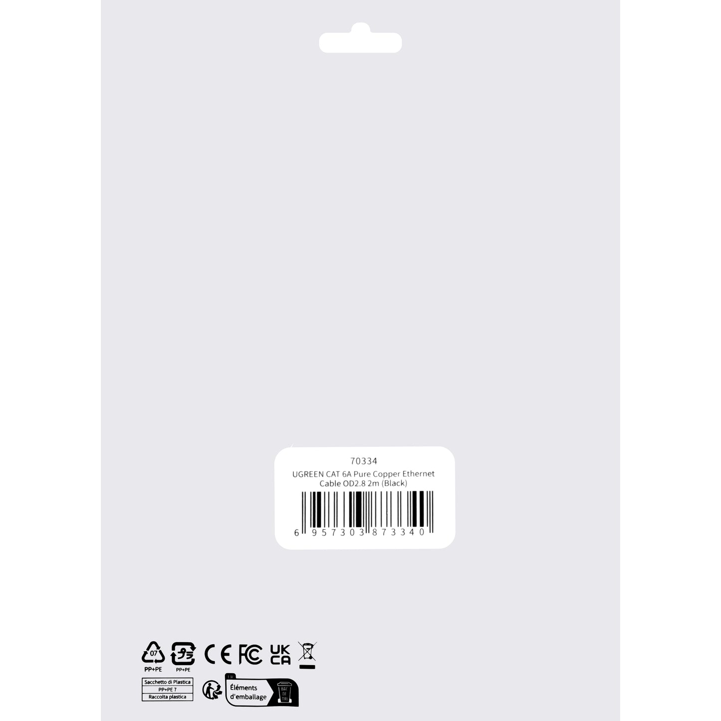 Cavo di rete UGREEN NW122, UTP, Cat6A, 2m, nero