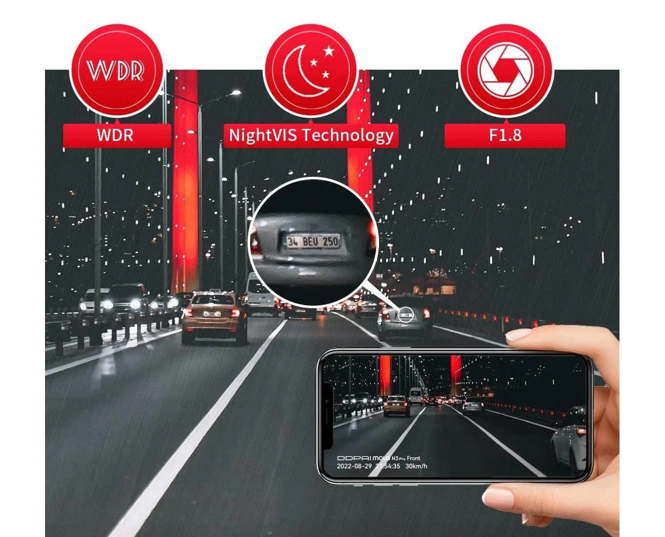 Telecamera Auto Anteriore Posteriore DDPAI mola N3 Pro 2026, 1600P, Wi-Fi