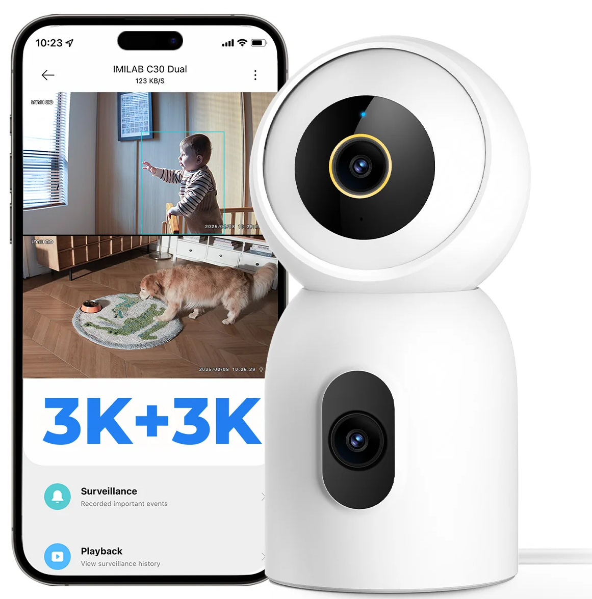 Telecamera di sorveglianza iMILAB C30 Dual, Wi-Fi, 3K, da interno CMSXJ111A