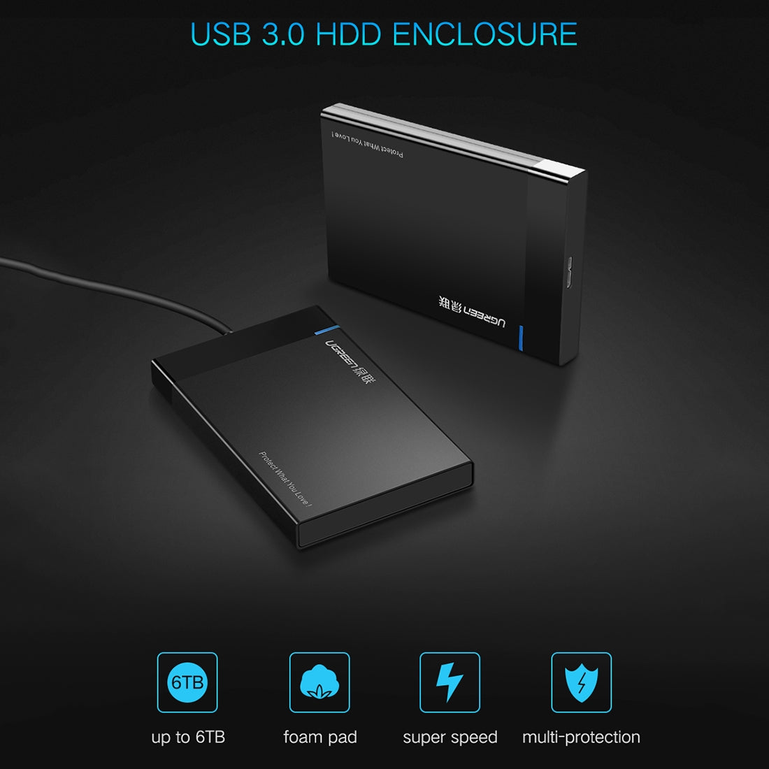 Rack UGREEN US221 per HDD / SSD SATA 2.5inch, USB 3.0, Nero