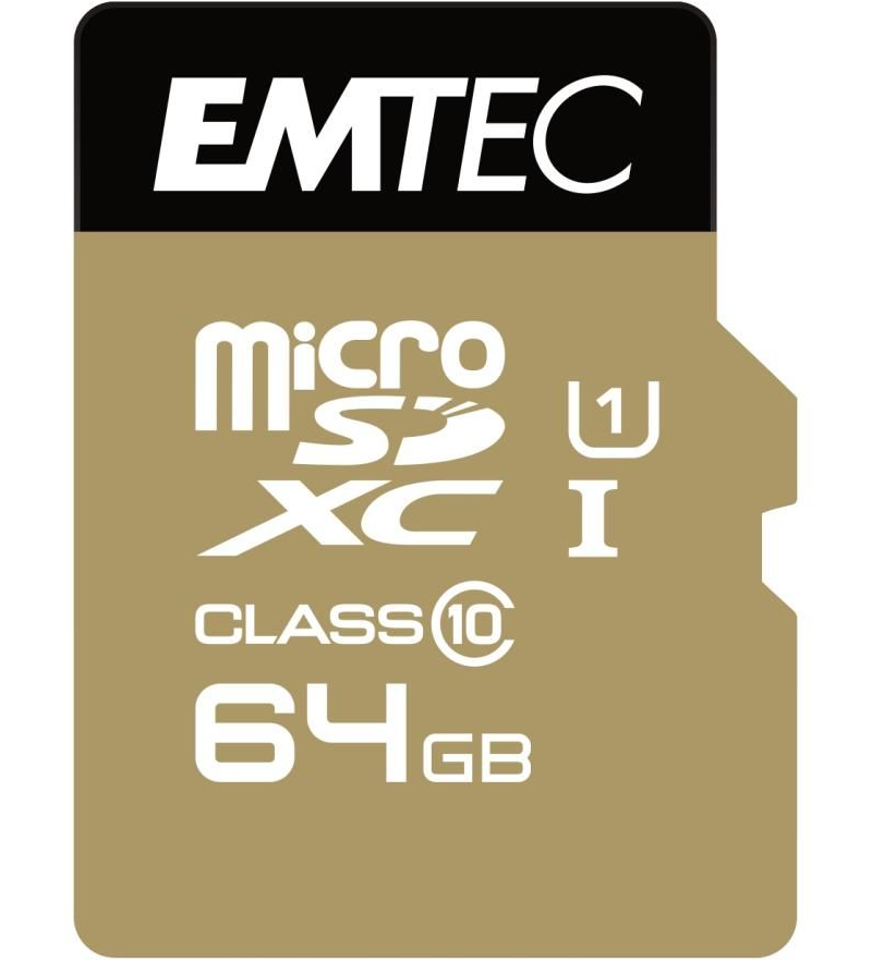 Scheda di Memoria microSDXC Emtec Gold+, 64Gb, Classe 10 / UHS-1 U1, Con Adattatore ECMSDM64GXC10GP