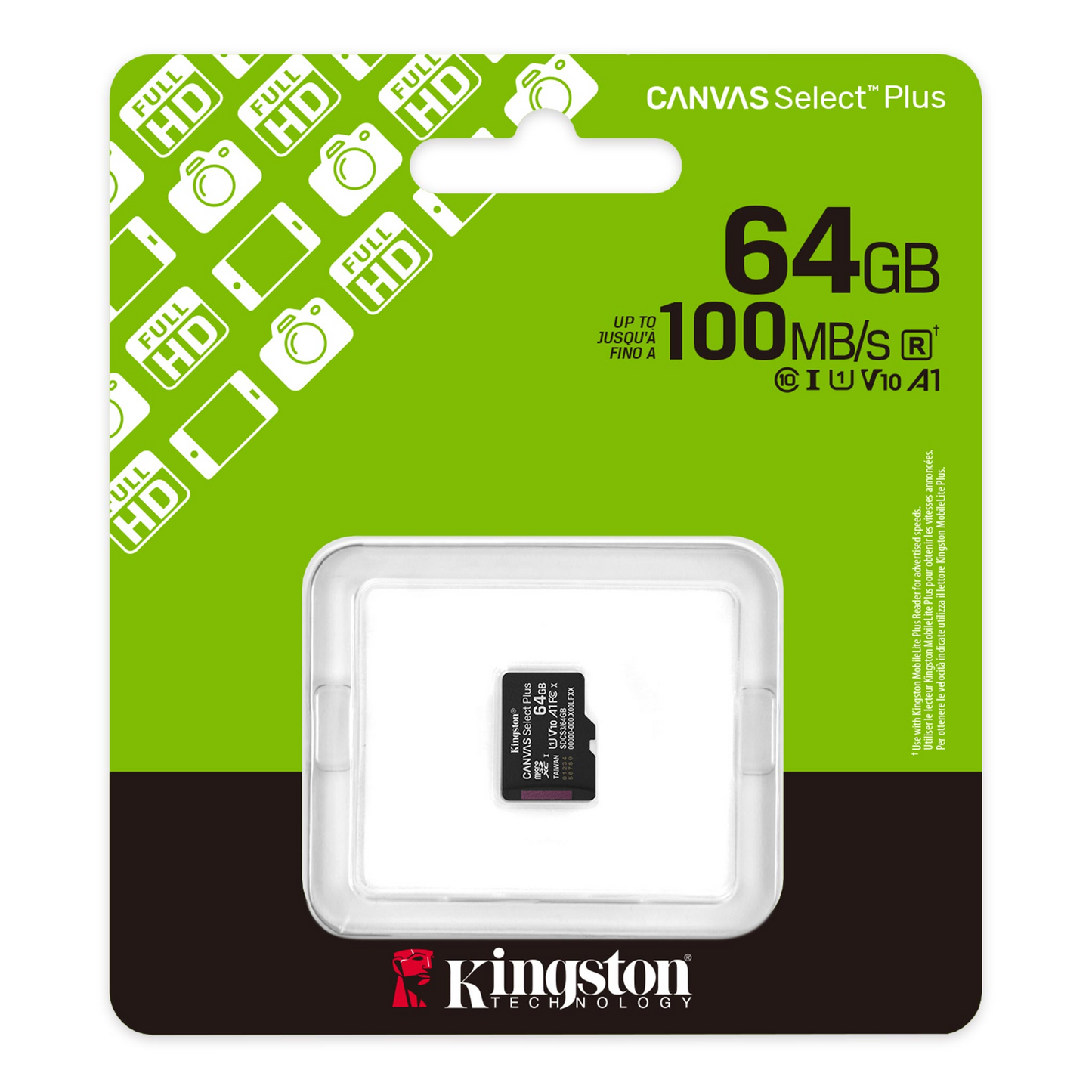 Scheda di Memoria microSDXC Kingston Canvas Select Plus Android A1, 64Gb, Classe 10 / UHS-1 U1 SDCS3/64GBSP