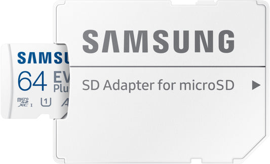 Scheda di Memoria microSDXC Samsung Evo Plus, 64Gb, Classe 10 / UHS-1 U1, Con Adattatore MB-MC64SA/EU