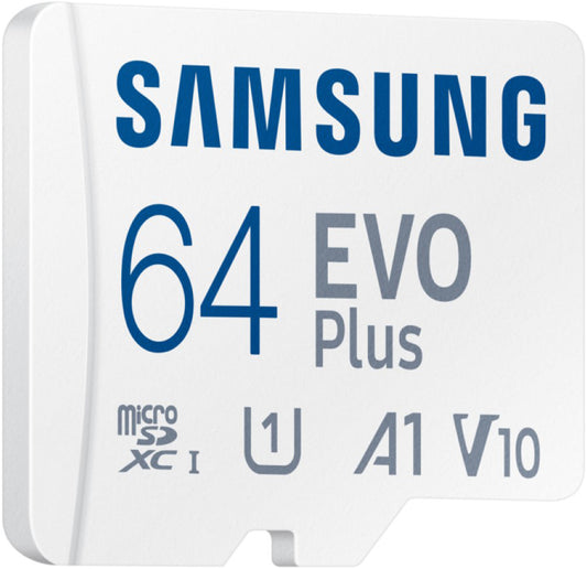 Scheda di Memoria microSDXC Samsung Evo Plus, 64Gb, Classe 10 / UHS-1 U1, Con Adattatore MB-MC64SA/EU