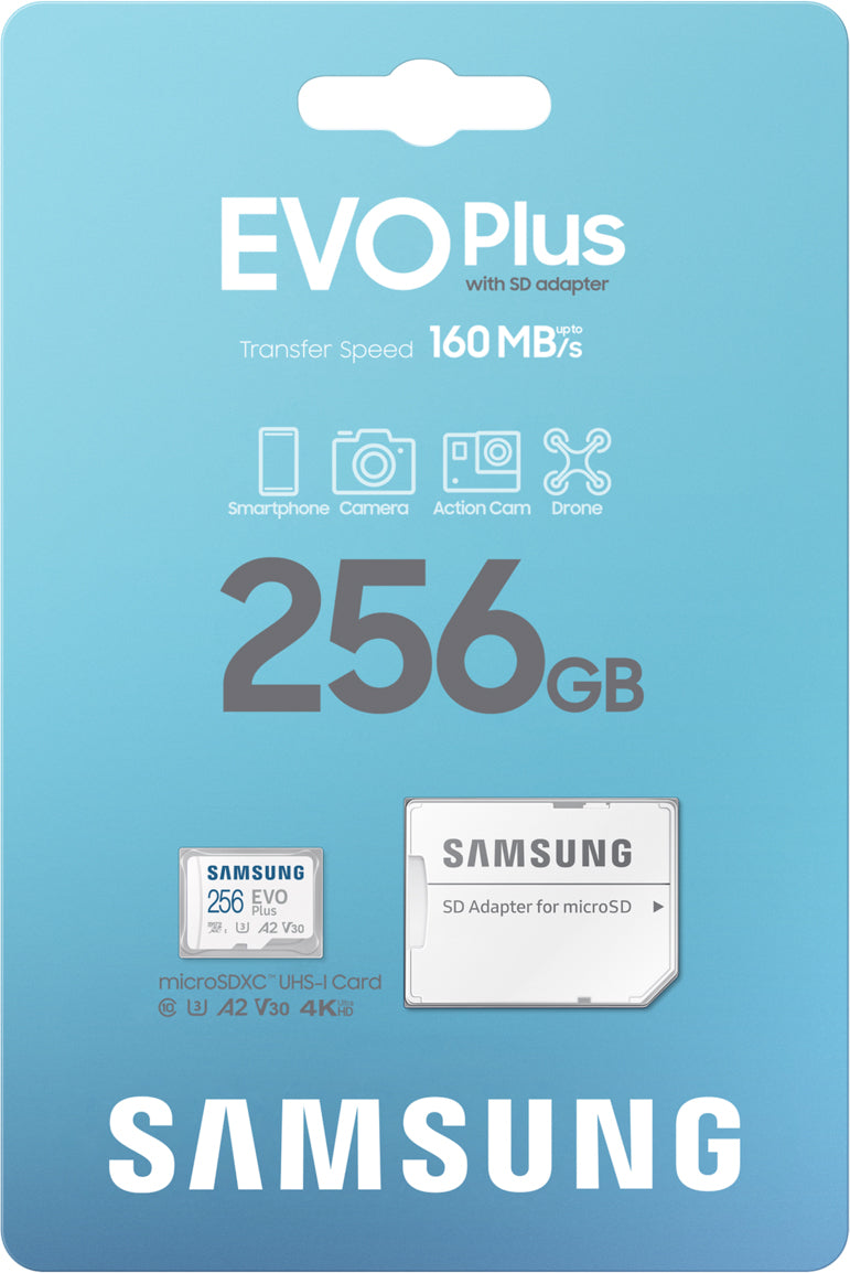 Scheda di memoria microSDXC Samsung Evo Plus, 256Gb, Classe 10 / UHS-1 U3, Con Adattatore MB-MC256SA/EU