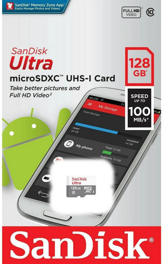 Scheda di Memoria microSDXC SanDisk Ultra, 128Gb, Classe 10 SDSQUNR-128G-GN3MN
