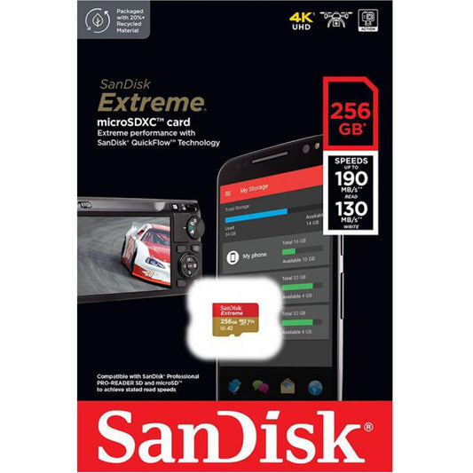 Scheda di Memoria microSDXC SanDisk Extreme, 256Gb, Classe 10 / UHS-1 U3 SDSQXAV-256G-GN6MN