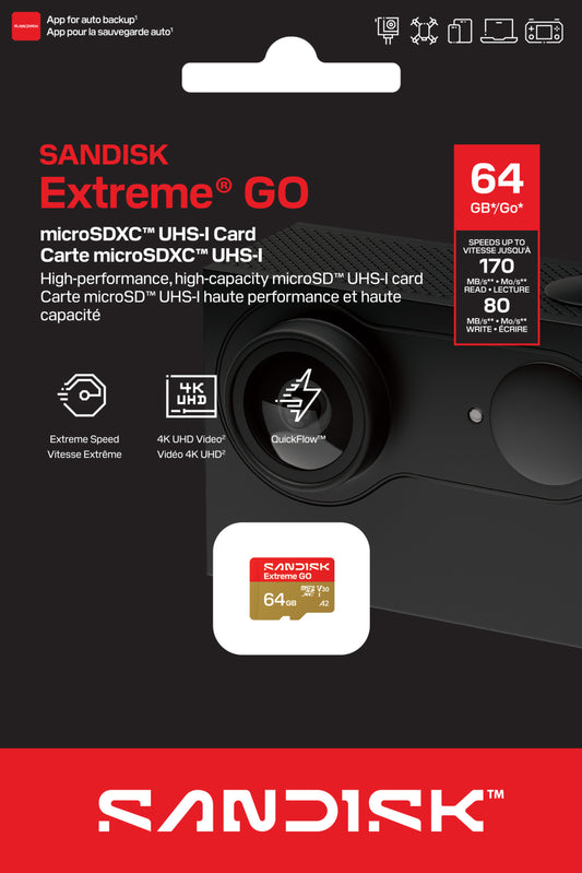 Scheda di memoria microSDXC SanDisk Extreme GO Android A2, 64Gb, Classe 10 / UHS-1 U1 SDSQXGN-064G-GN6MN