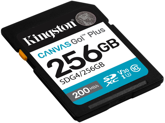 Kingston Canvas Go Plus SDXC Memory Card, 256GB, Class 10 / UHS-1 U3 SDG4/256GB
