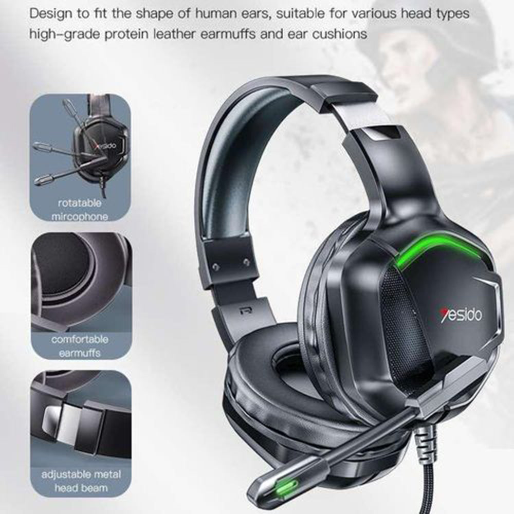 Cuffie Gaming 3.5mm Yesido EK01, RGB, 1.2m, Nere