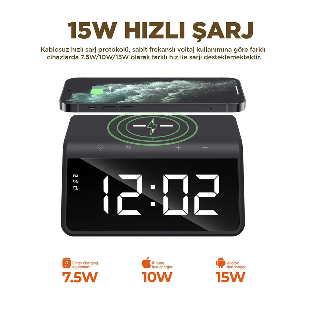 Orologio Digitale HAVIT W320 con Ricarica Wireless QI, Nero