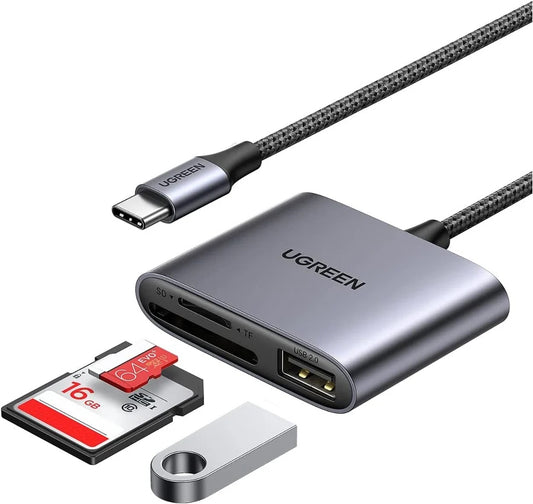 Lettore di schede USB-C UGREEN CM387, USB-A - SD - microSD, Nero