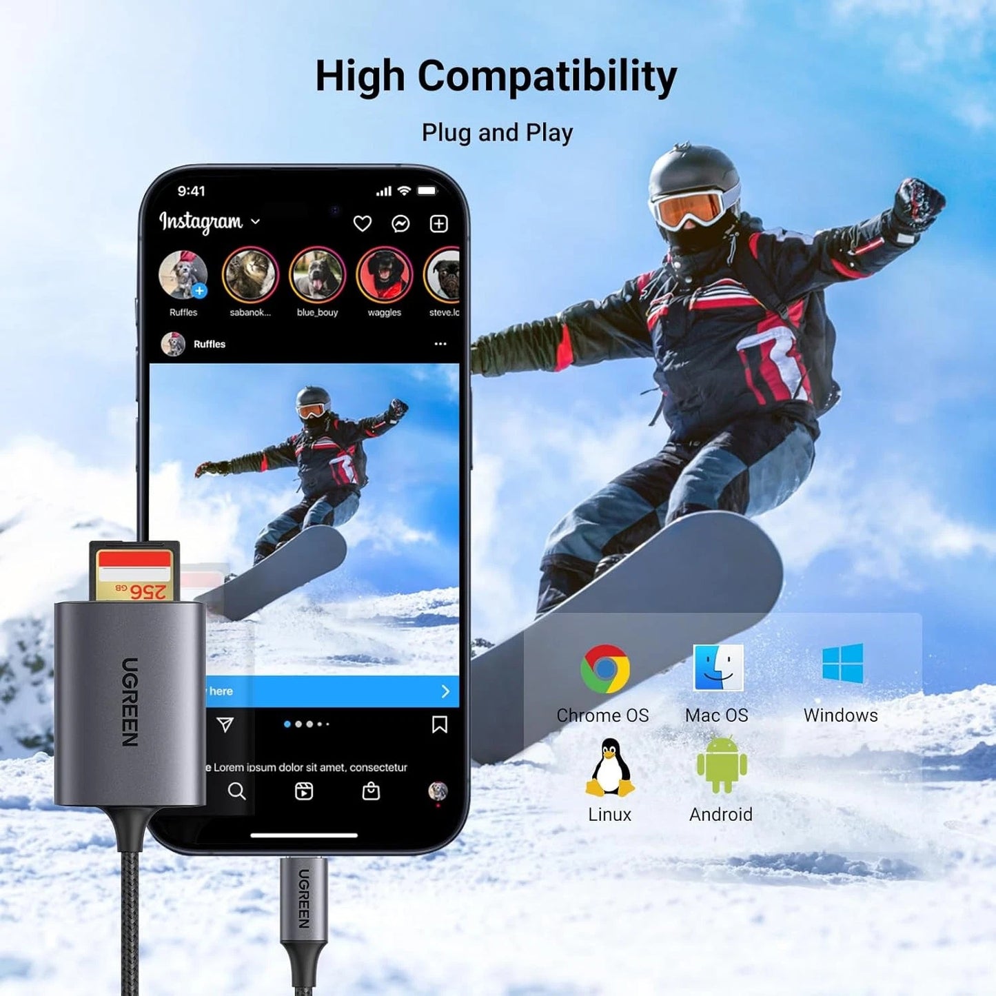 UGREEN CM401 USB-C Card Reader, SD - microSD, Gray