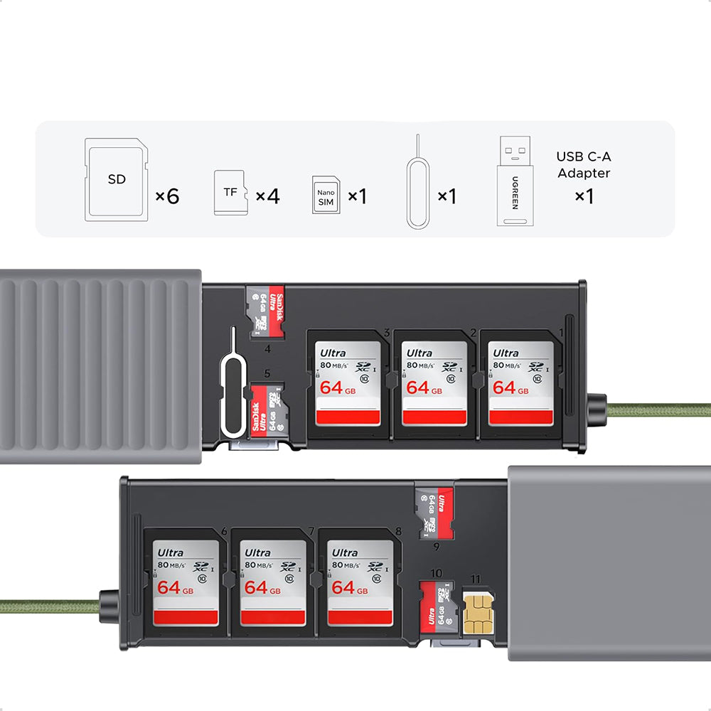 Lettore di schede USB / USB-C con Organizzatore UGREEN CM856 (55899), 2 x SD - microSD, Grigio