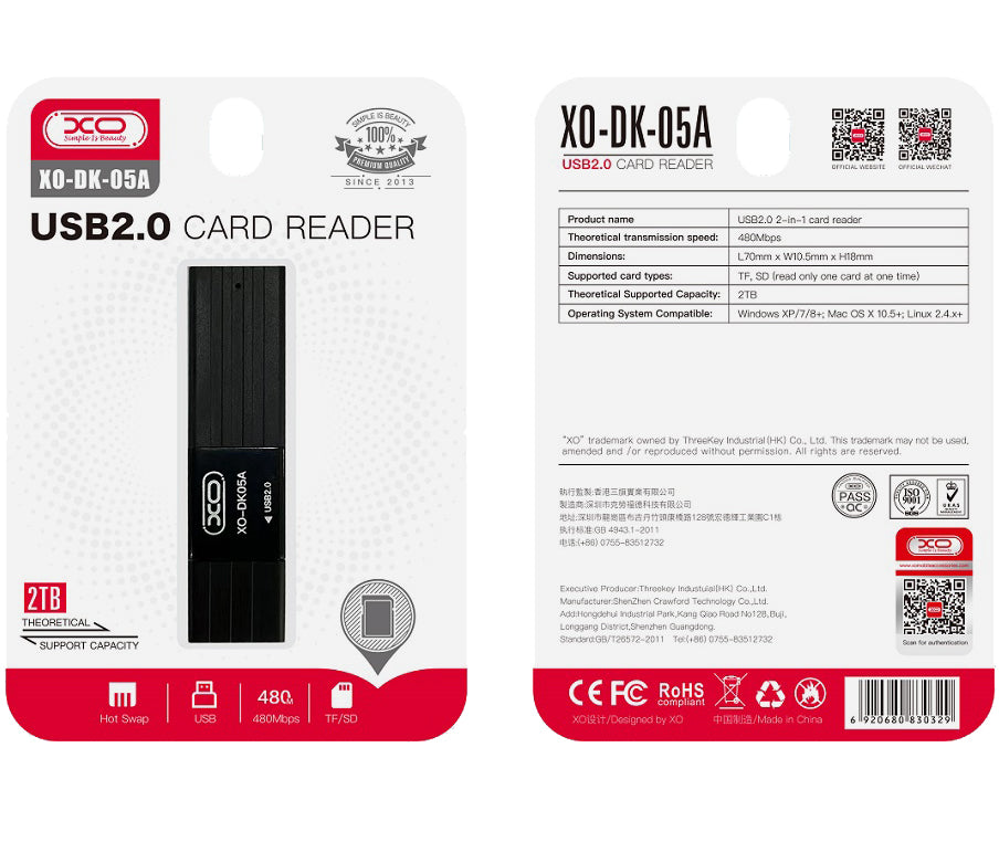 Lettore di schede USB XO Design DK05A, SD - microSD, nero