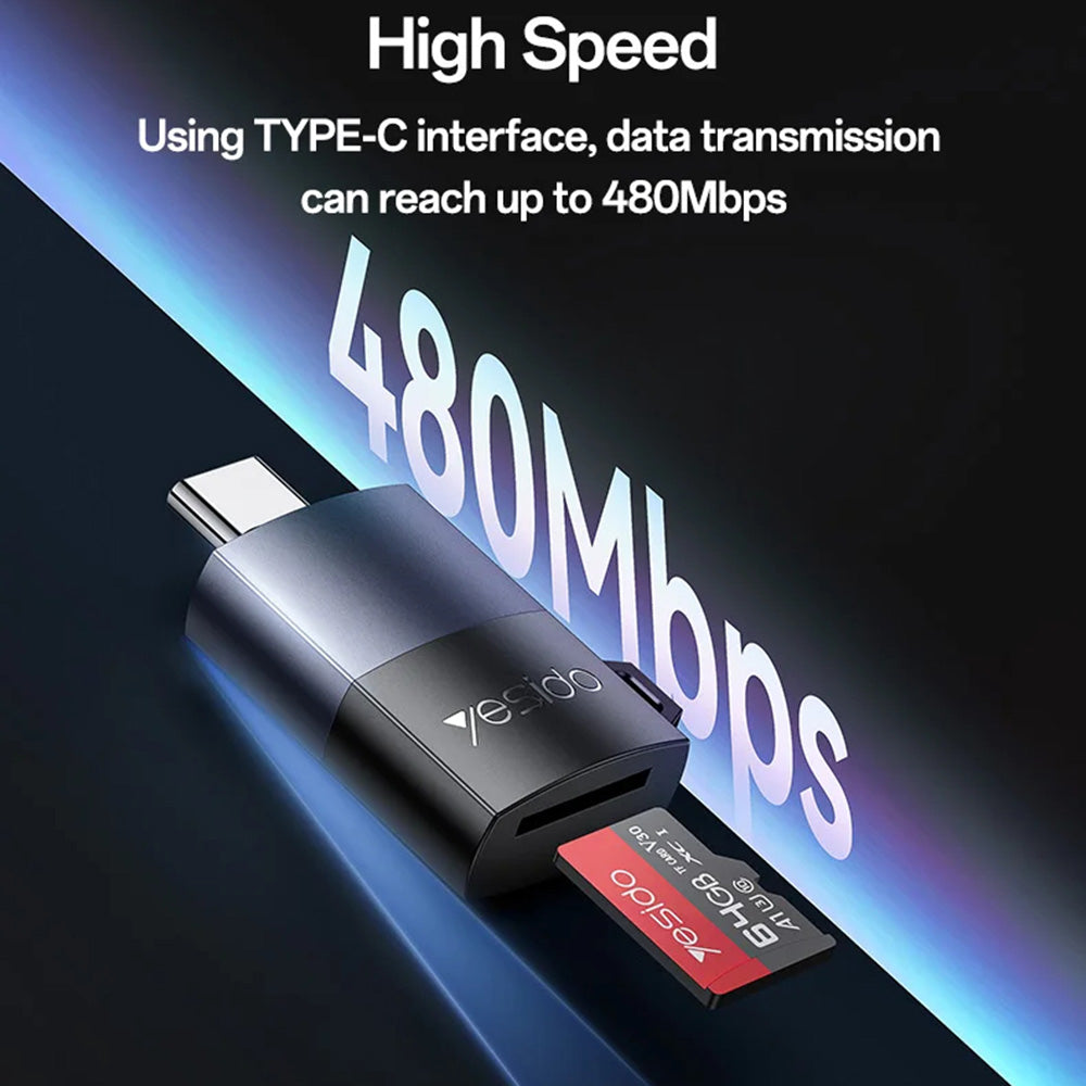 Lettore di schede USB-C Yesido GS37, microSD, Nero