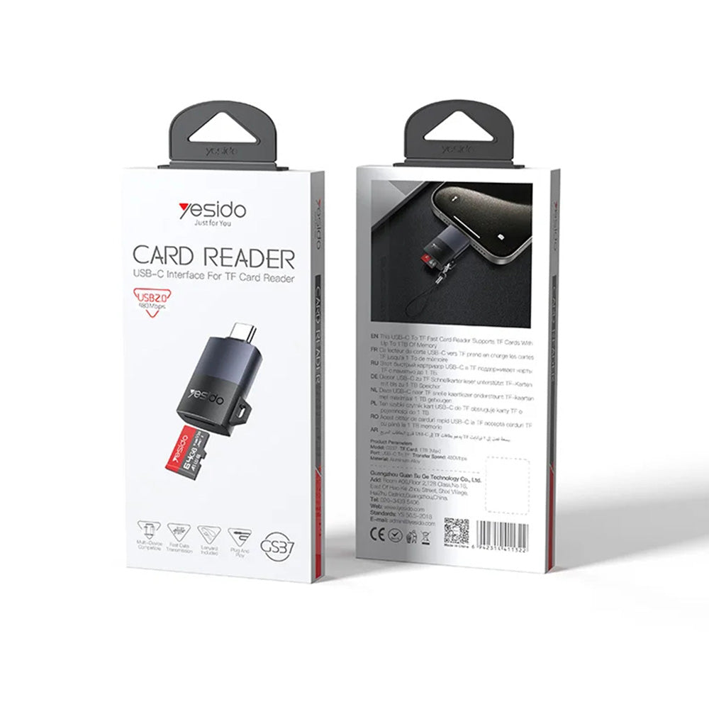 Lettore di schede USB-C Yesido GS37, microSD, Nero