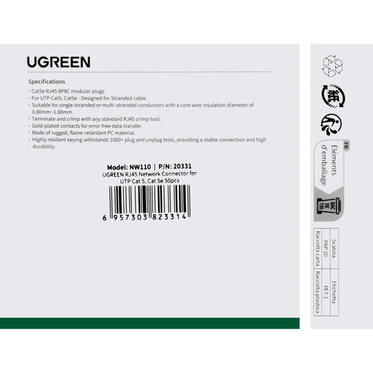 Connettore di rete UGREEN NW110, RJ45, Cat5, set 50 pezzi