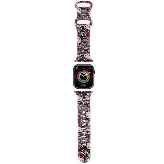 Cinturino Hello Kitty Silicone Tags Graffiti per Apple Watch 42mm / 41mm / 40mm / 38mm Series, Rosa