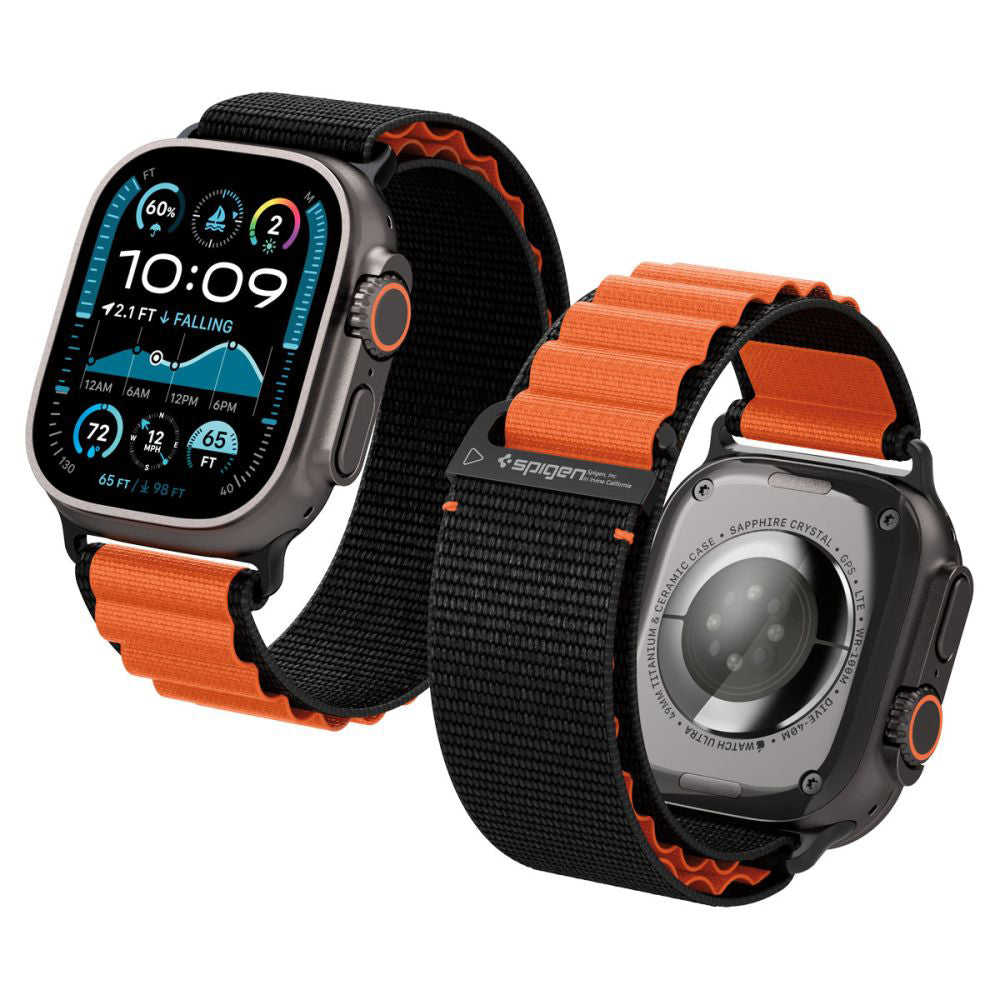Cinturino Spigen WBF1 per Apple Watch 49mm / 46mm / 45mm / 44mm Series, Nero Arancione AMP10145