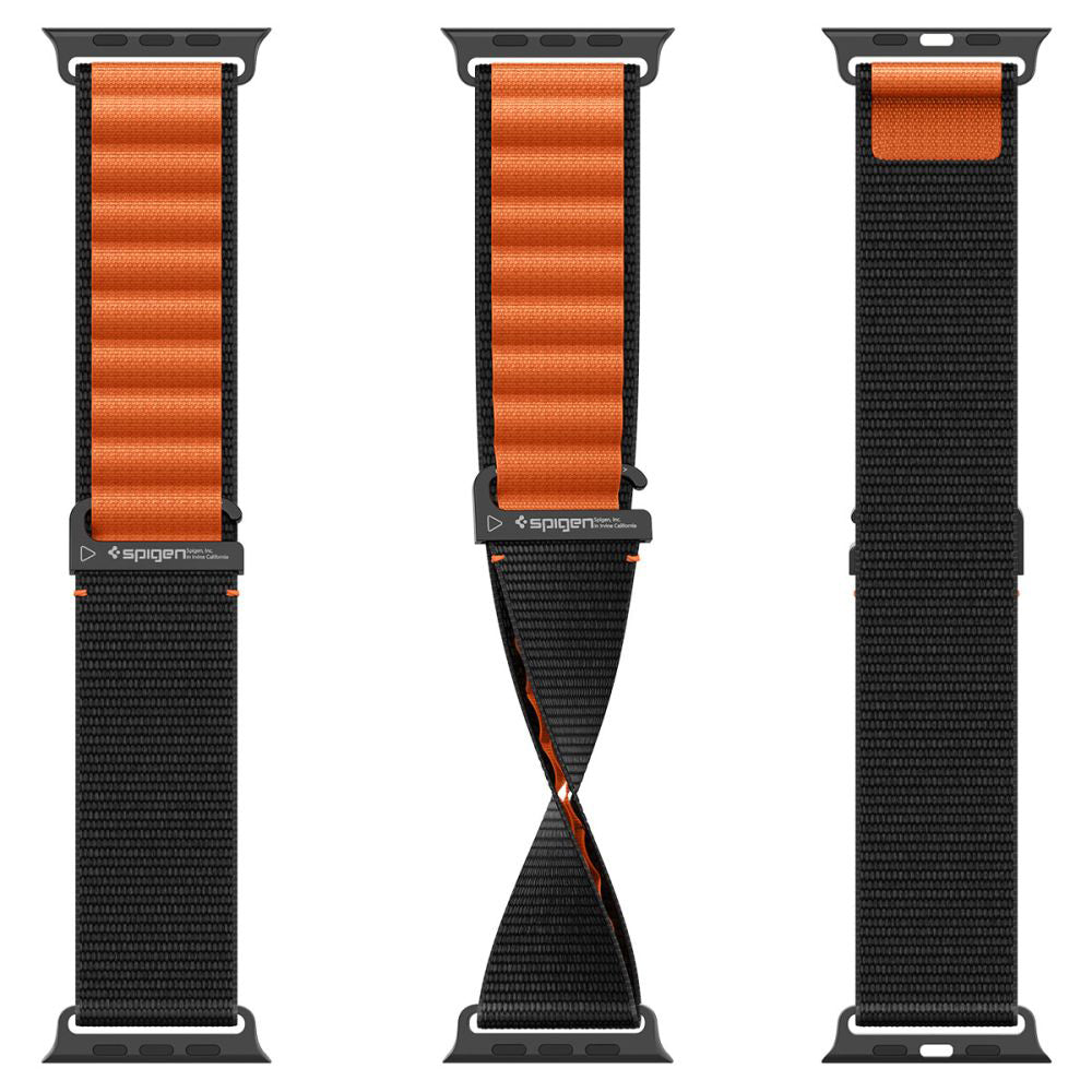 Cinturino Spigen WBF1 per Apple Watch 49mm / 46mm / 45mm / 44mm Series, Nero Arancione AMP10145