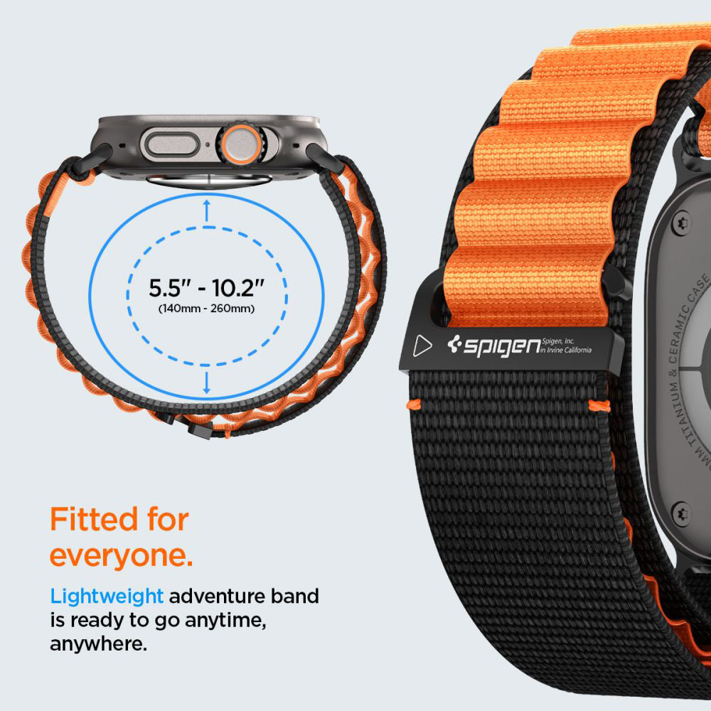 Cinturino Spigen WBF1 per Apple Watch 49mm / 46mm / 45mm / 44mm Series, Nero Arancione AMP10145