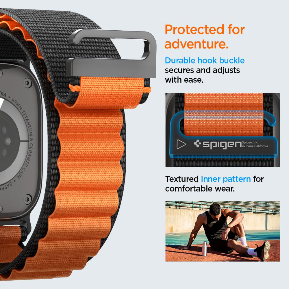 Cinturino Spigen WBF1 per Apple Watch 49mm / 46mm / 45mm / 44mm Series, Nero Arancione AMP10145