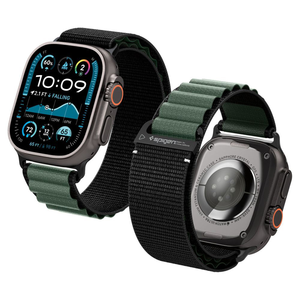 Cinturino Spigen WBF1 per Apple Watch 49mm / 46mm / 45mm / 44mm Series, Nero Verde AMP10223