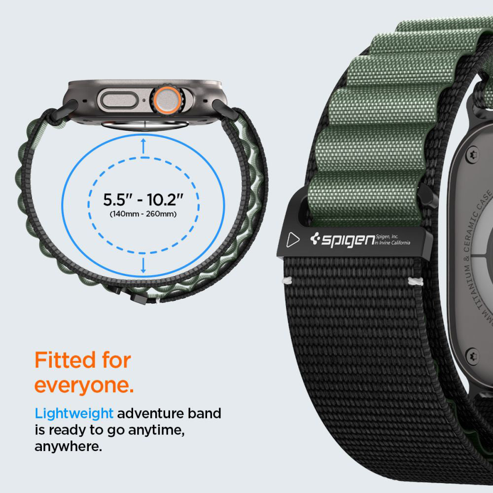 Cinturino Spigen WBF1 per Apple Watch 49mm / 46mm / 45mm / 44mm Series, Nero Verde AMP10223