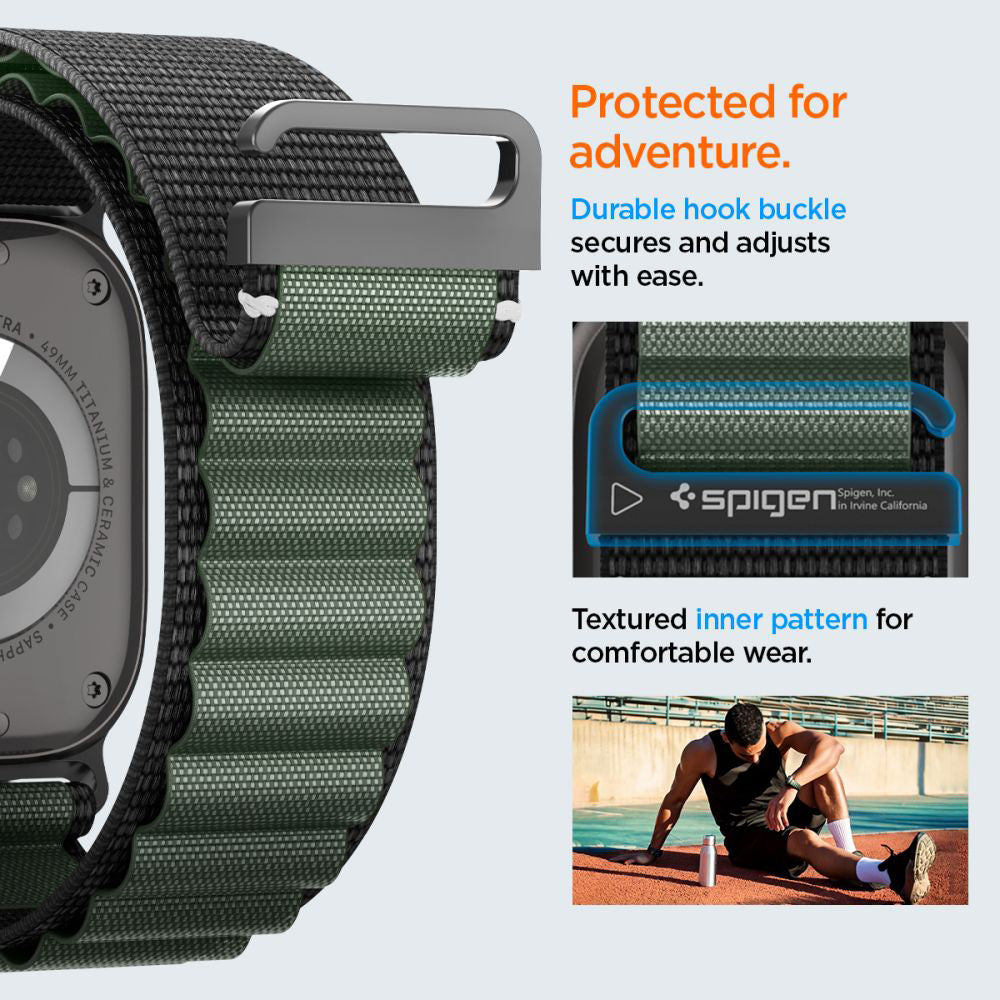 Cinturino Spigen WBF1 per Apple Watch 49mm / 46mm / 45mm / 44mm Series, Nero Verde AMP10223