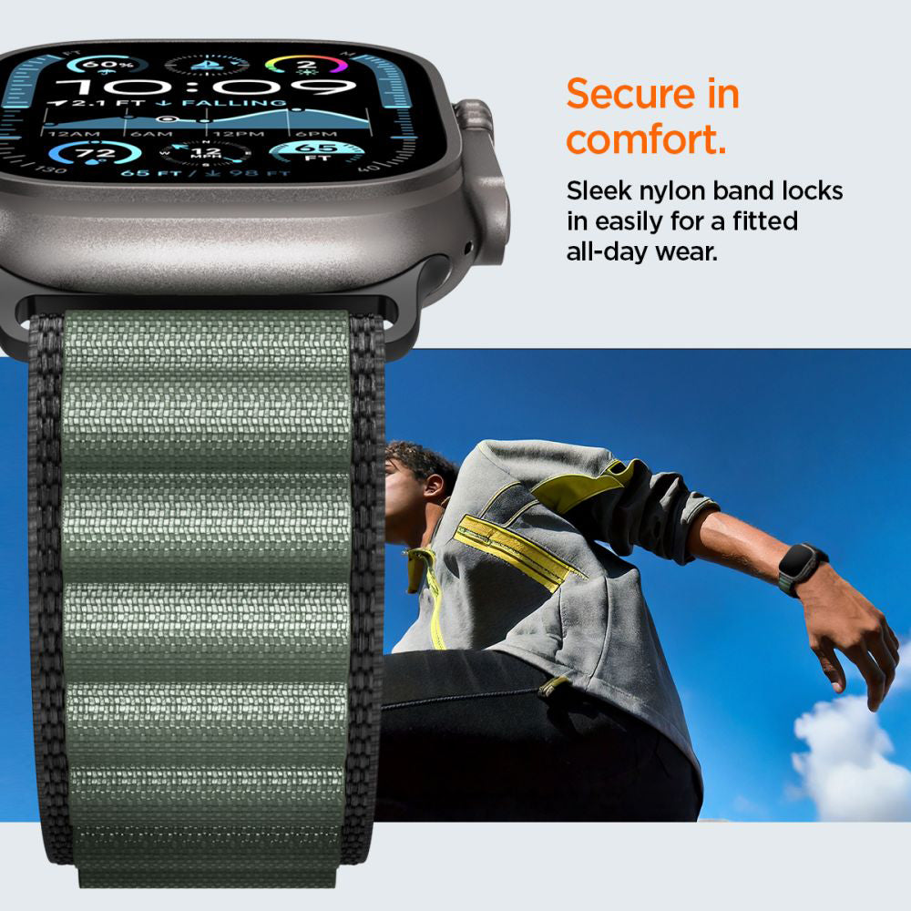 Cinturino Spigen WBF1 per Apple Watch 49mm / 46mm / 45mm / 44mm Series, Nero Verde AMP10223