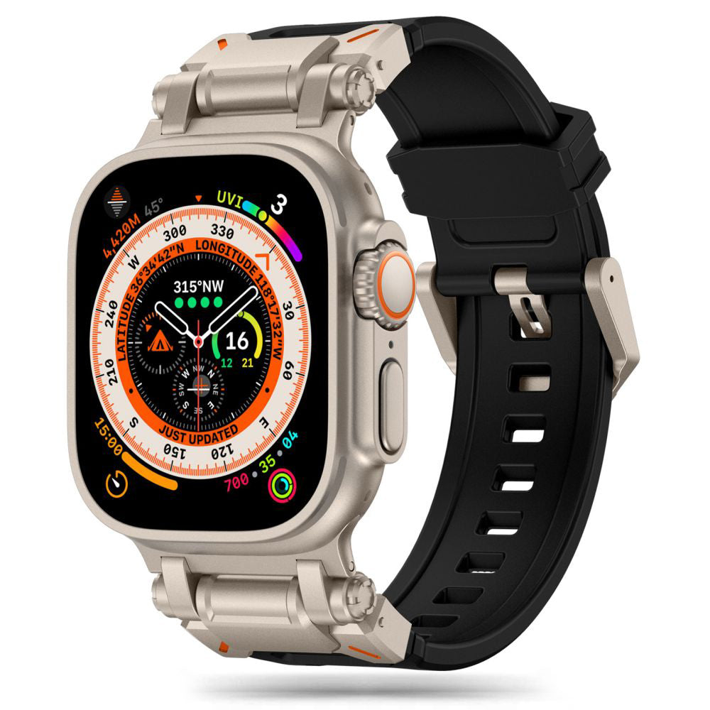 Cinturino Techsuit W064 per Apple Watch 49mm / 46mm / 45mm / 44mm / 42mm Series, Nero Argento