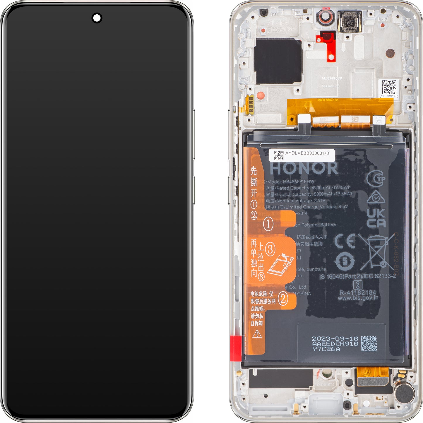 Display touchscreen Honor 90, con cornice e batteria, argento (Diamond Silver), Service Pack 0235AGDR