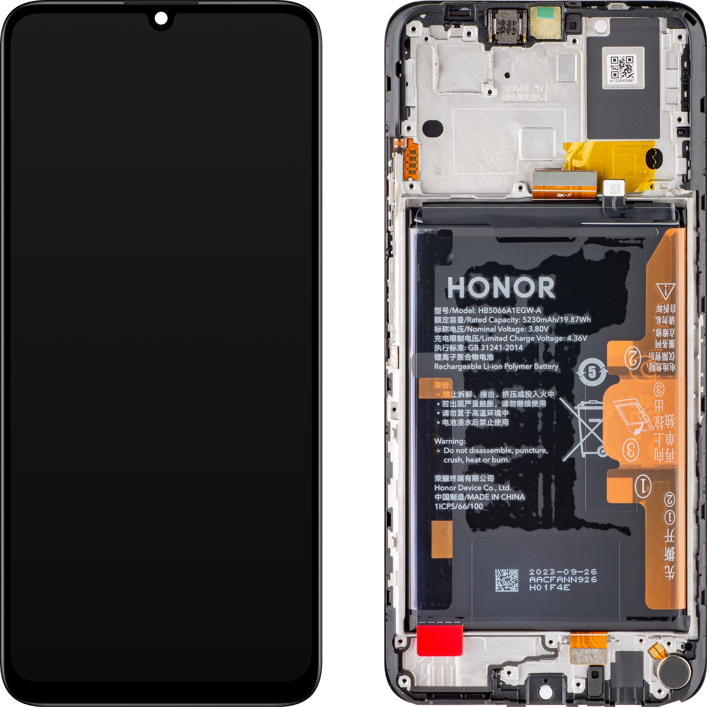 Display touchscreen Touchscreen Honor X7a, con cornice e batteria, nero (Midnight Black), Service Pack 0235AENA 0235AENA