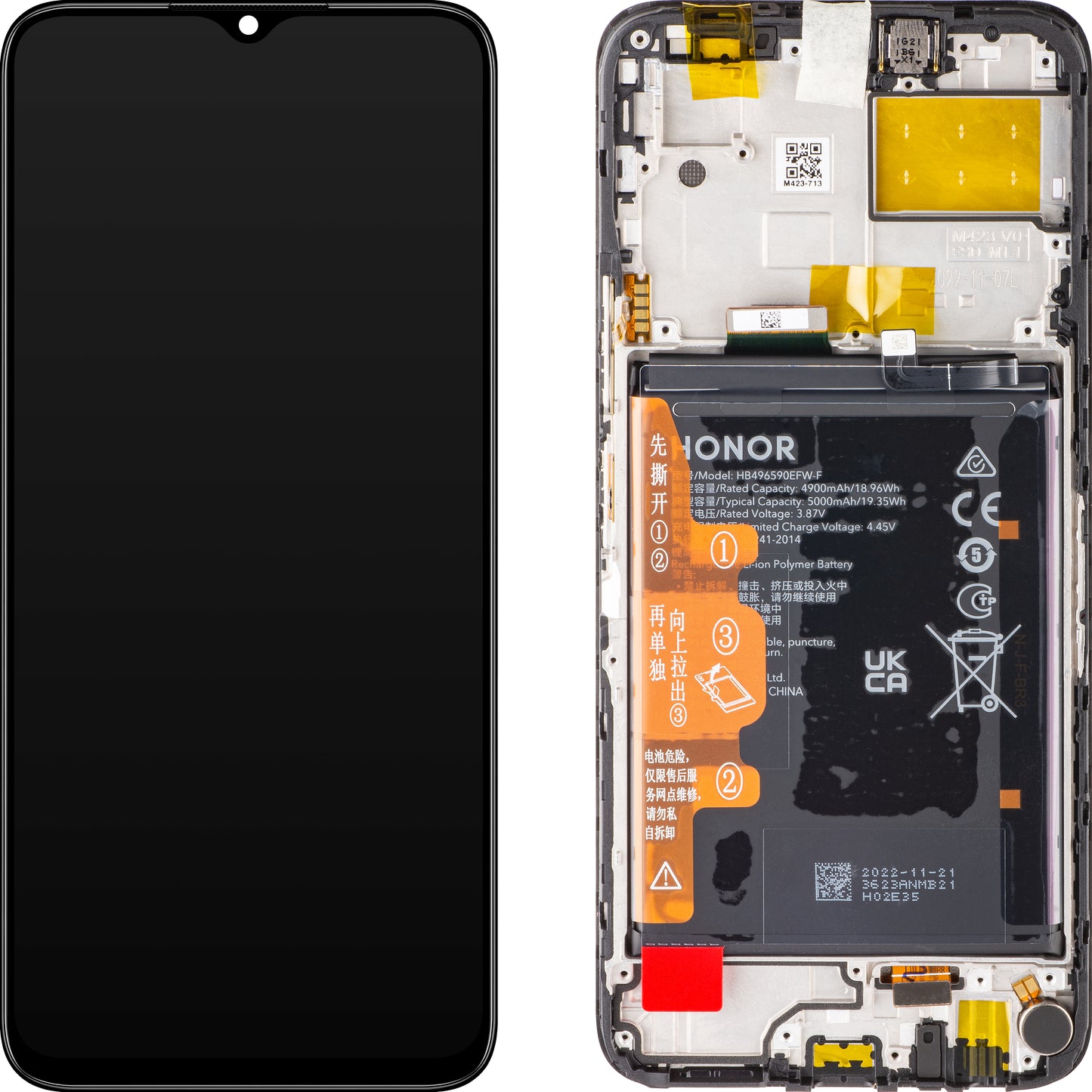 Display touchscreen Honor X8 5G, con cornice e batteria, nero notte, service pack 0235ADAK