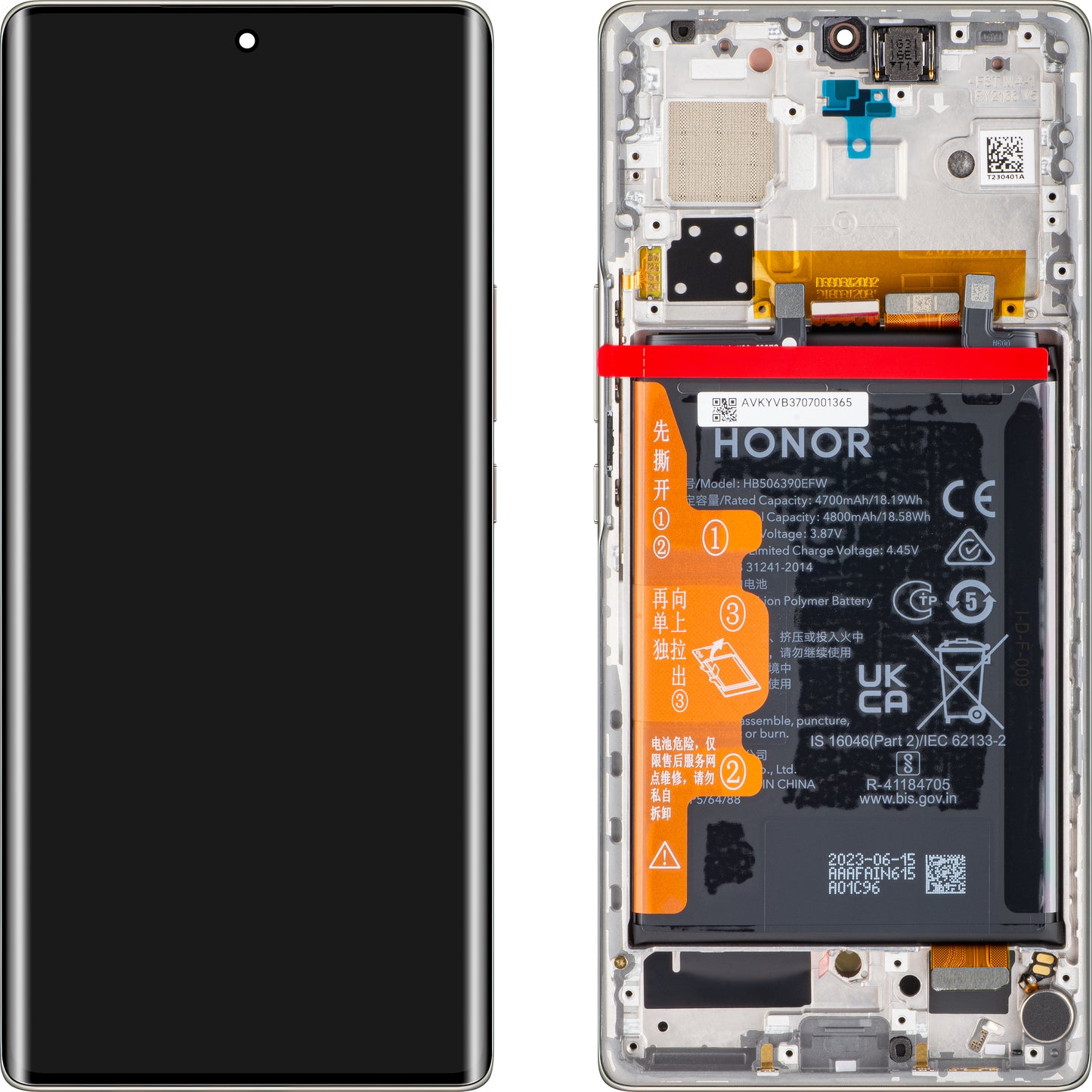 Display con touchscreen Honor 70, con cornice e batteria, Crystal Silver, Service Pack 0235ACMG