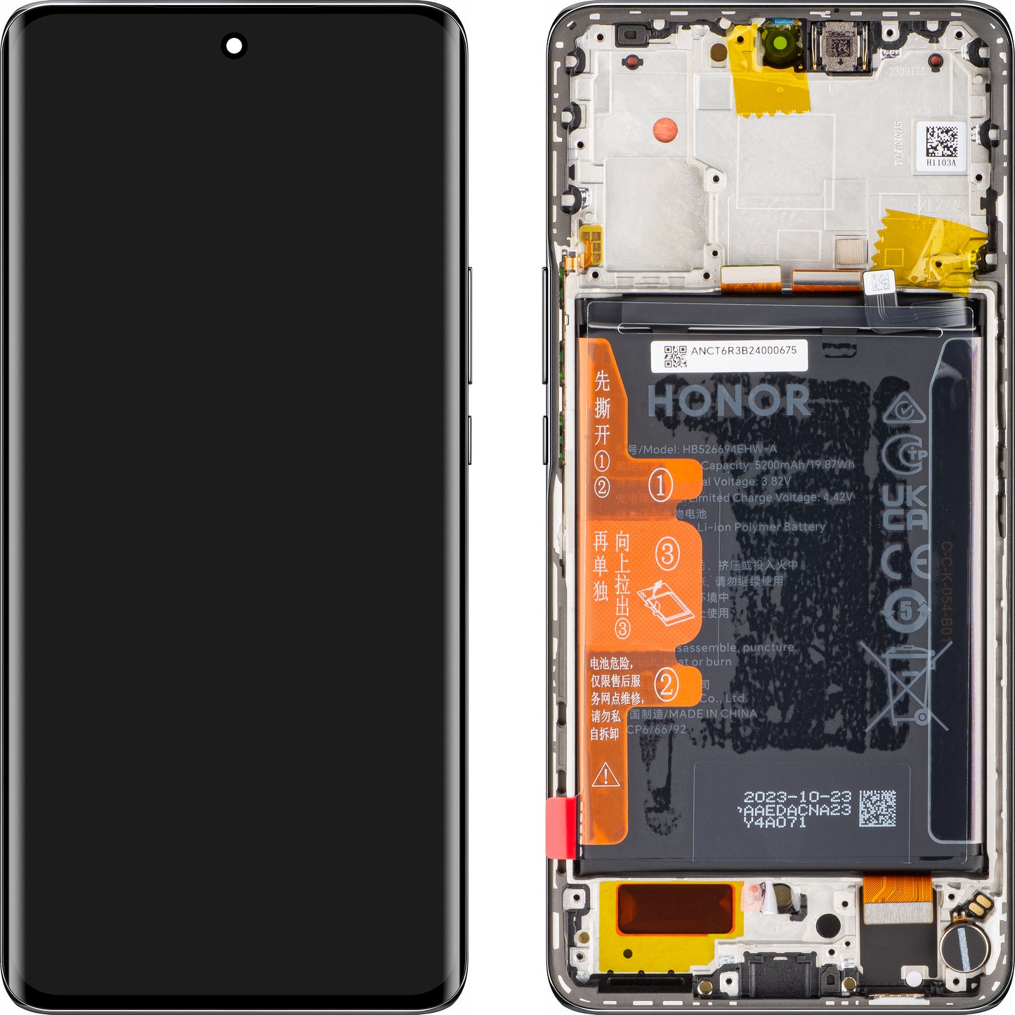 Display touchscreen Touchscreen Honor Magic6 Lite, con cornice e batteria, nero notte, Service Pack 0235AHHP