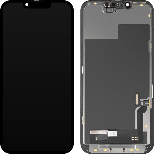 Display con Touchscreen MP compatibile con Apple iPhone 13, con Cornice, Versione Soft OLED FHD Diagnostic, Nero