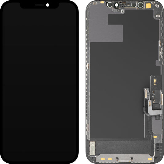 Display con Touchscreen MP compatibile con Apple iPhone 12 / 12 Pro, con Cornice, Versione Soft OLED IC Movable FHD, Nero