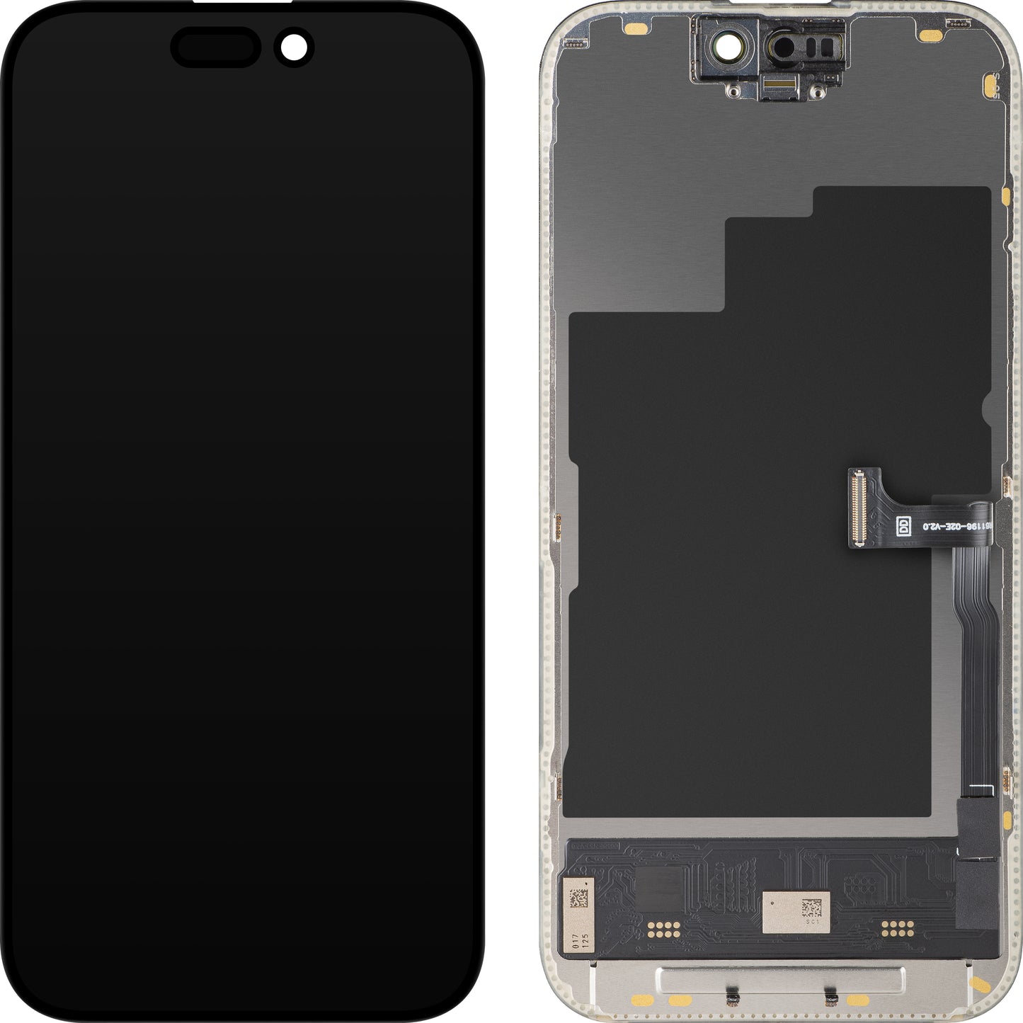 Display con Touchscreen MP compatibile con Apple iPhone 15 Pro, con Cornice, Versione Soft OLED FHD 120Hz Diagnostic, Nero
