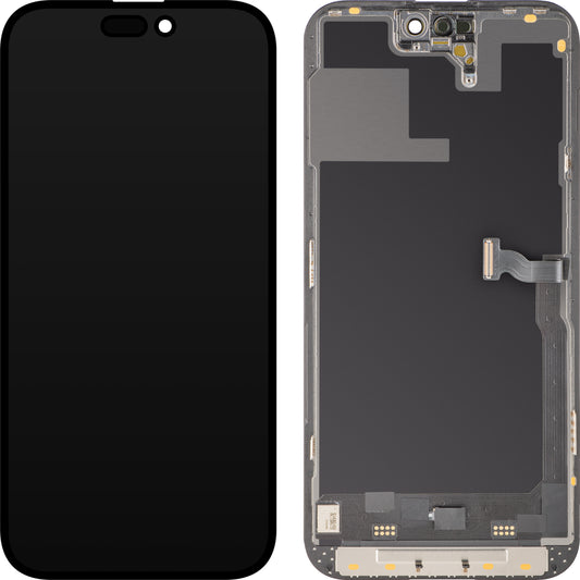 Display con Touchscreen MP compatibile con Apple iPhone 14 Pro, con Cornice, Versione Soft OLED 120Hz FHD Diagnostic, Nero, Swap