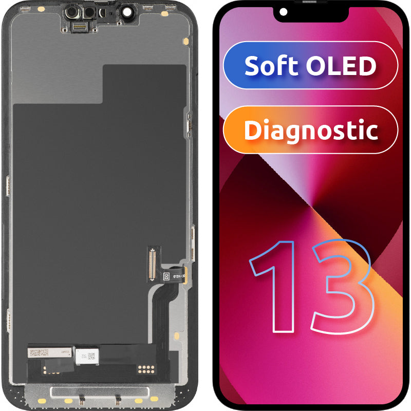 Display con Touchscreen MP compatibile con Apple iPhone 13, con Cornice, Versione Soft OLED FHD Diagnostic, Nero